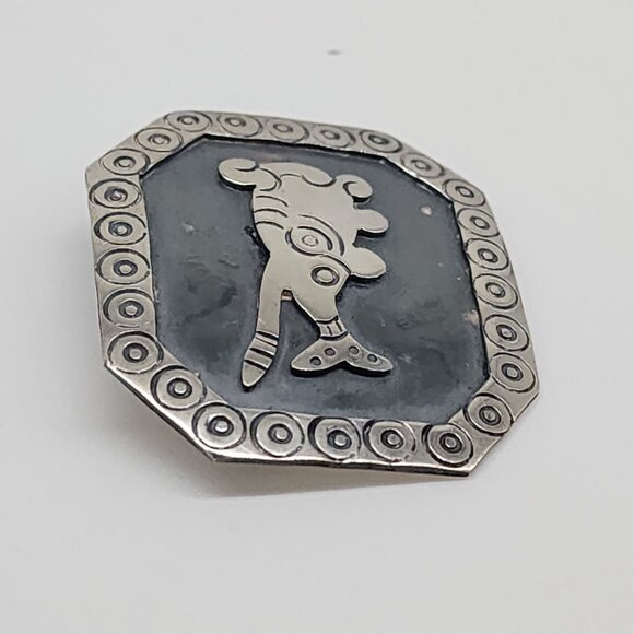 Talleres Los Ballesteros Sterling Silver Aztec Pin Brooch Octagon Shape Stamped - Picture 4 of 7